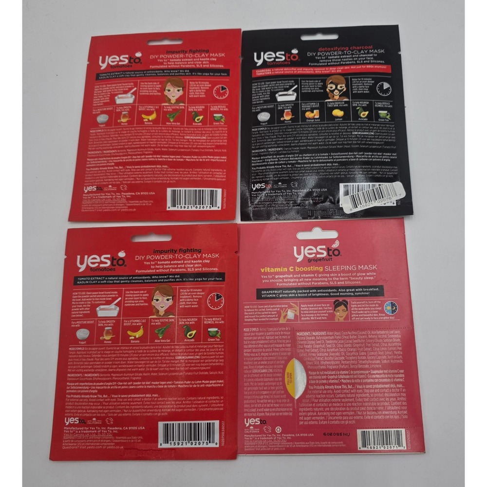 Yes To Tomatoes & Grapefruit Face Mask Bundle 4 Pack DIY Clay & Sleeping Mask - Picture 2 of 4